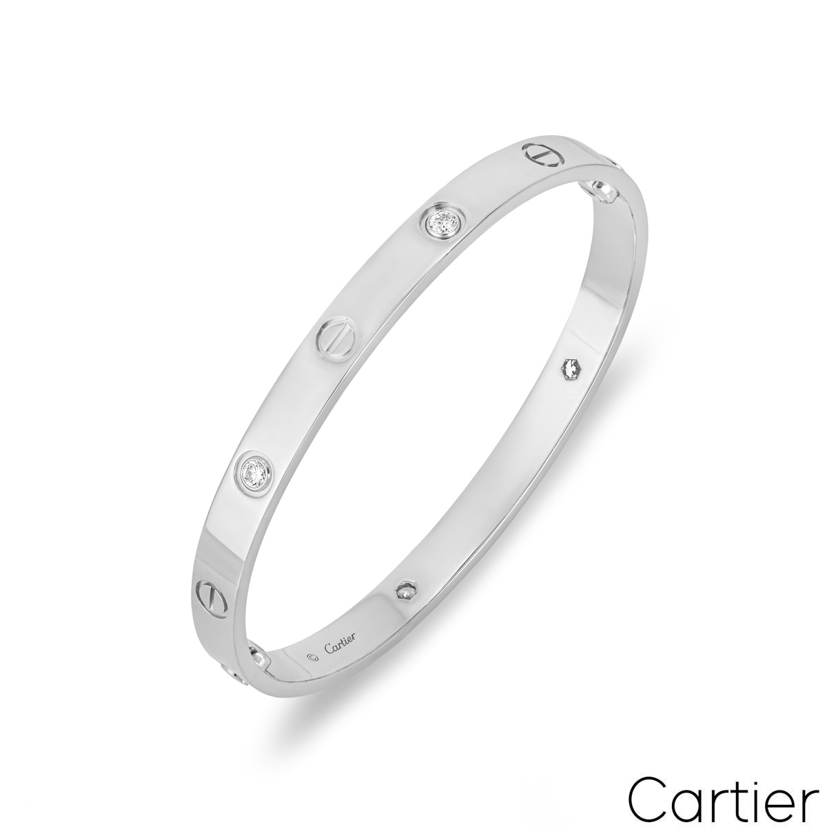 Cartier White Gold Half Diamond Love Bracelet Size 18 B6035818